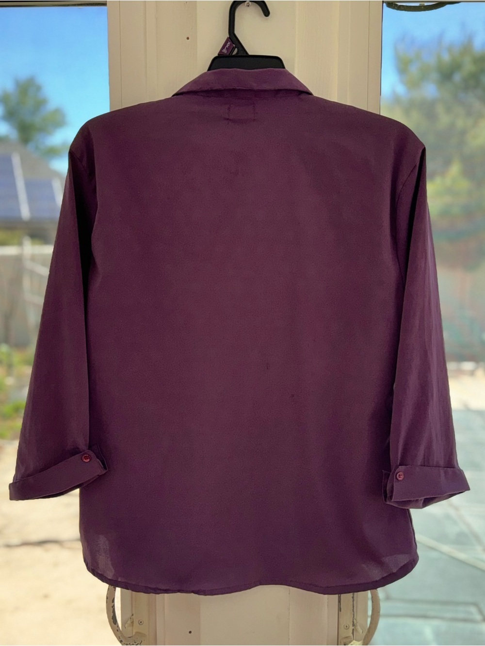 UNITI Women Plus Size 1X Stretch Button Up Shirt Plum Purple Roll Tab 3/4 Sleeve - Picture 10 of 12